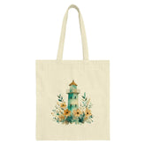 Lighthouse Tote Bag, Floral Tote Bag, Coastal Decor Tote, Beach Lover Gift, Watercolor Lighthouse, Nautical Tote Bag, Eco Friendly Bag - Tawshia